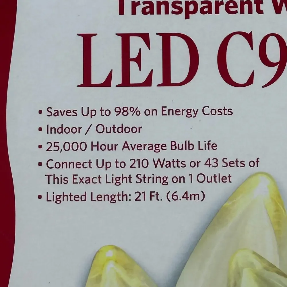 Member's Mark 50 ct. Transparent Warm White LED C9 String Lights 21' Christmas